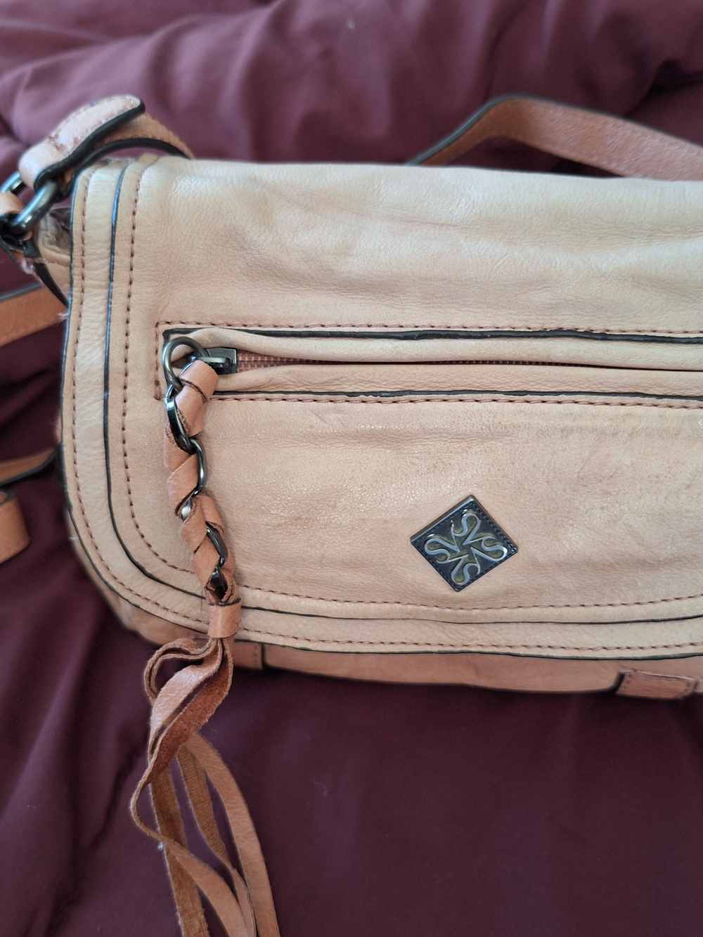 Leather Crossbody Bag in Faded Pink